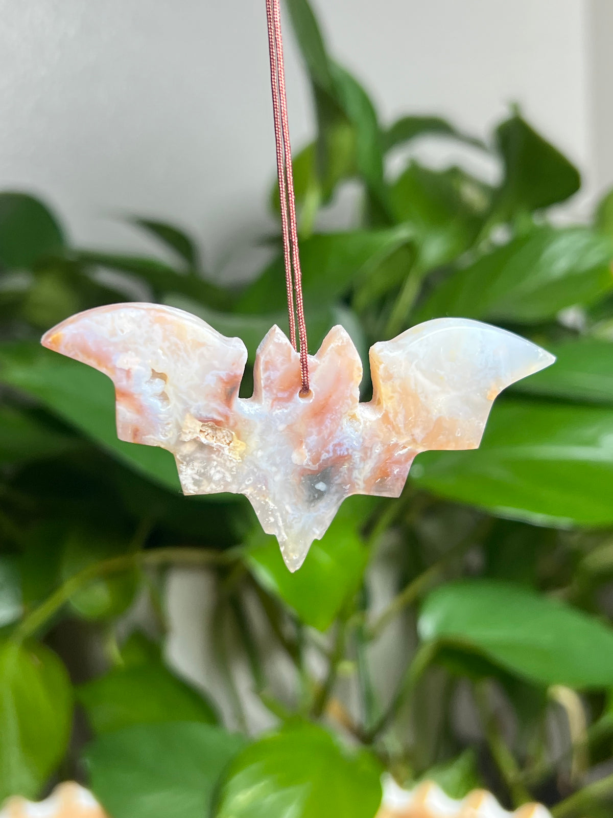 Rainbow Plume Agate Ornament Bat: EB