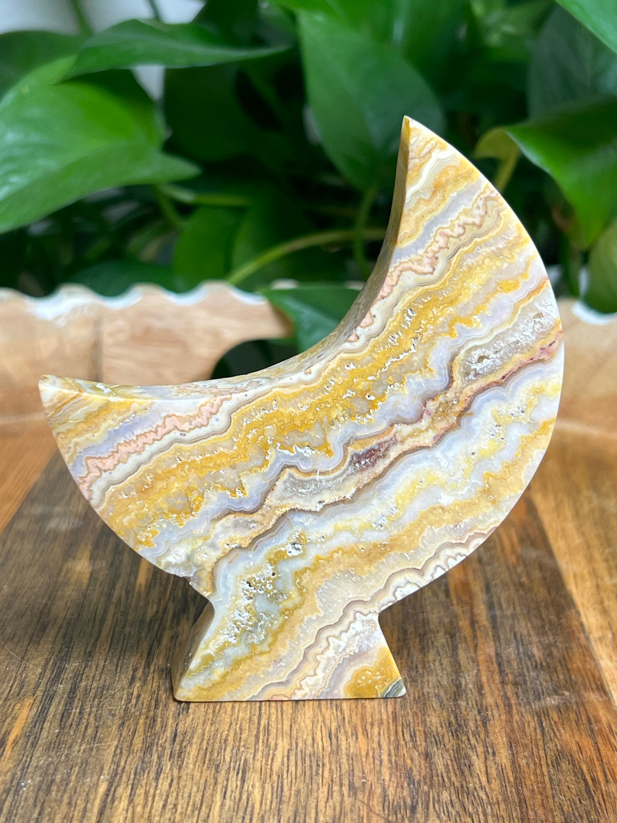 Crazy Lace Agate Self Standing Moon: DB