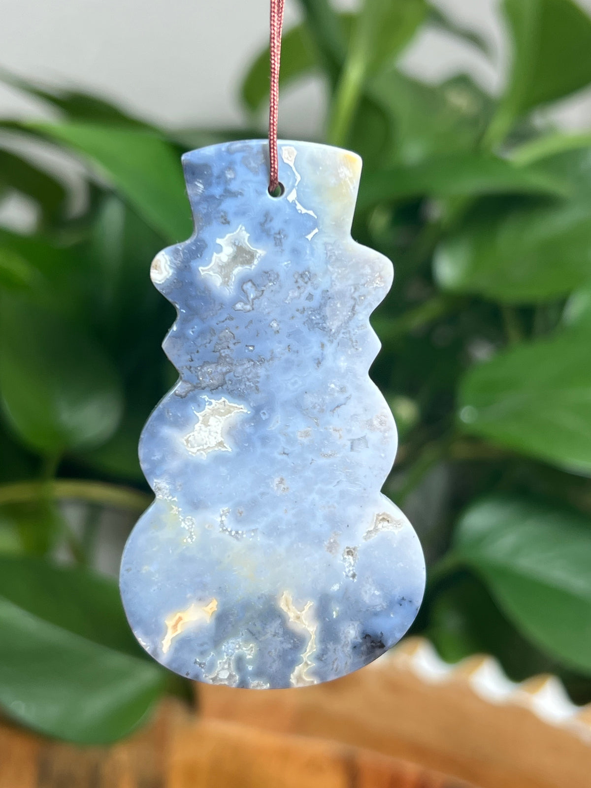 Blue Plume Agate Ornament Snowman: BT