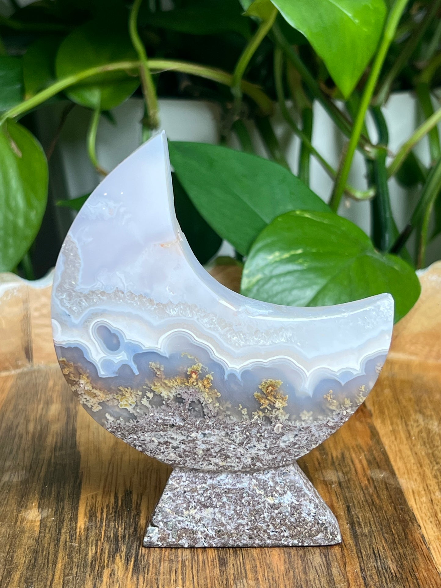 Scenic Moss Agate Self-Standing Moon: RE