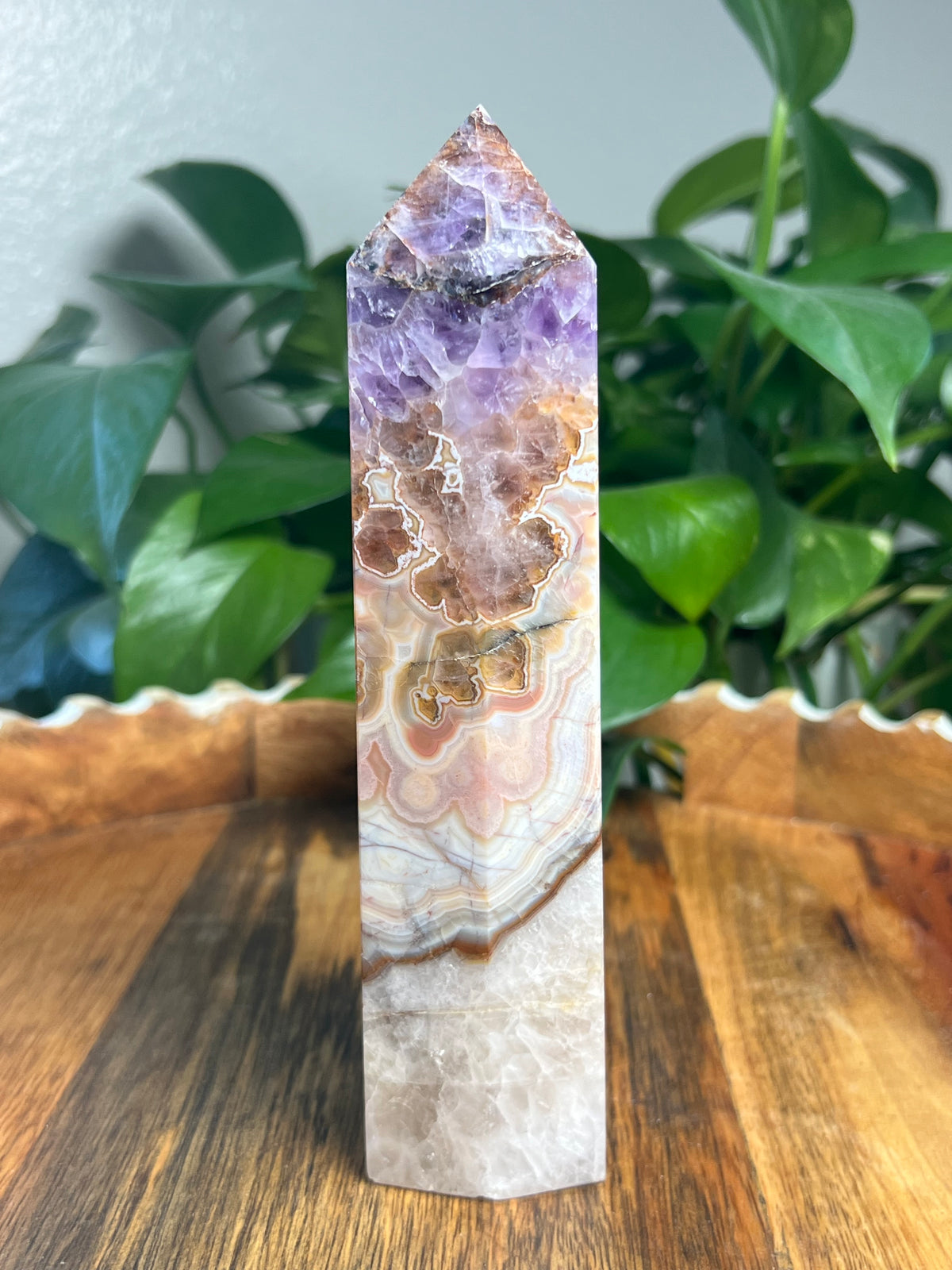 Mexican Crazy Lace Agate Amethyst Tower: N
