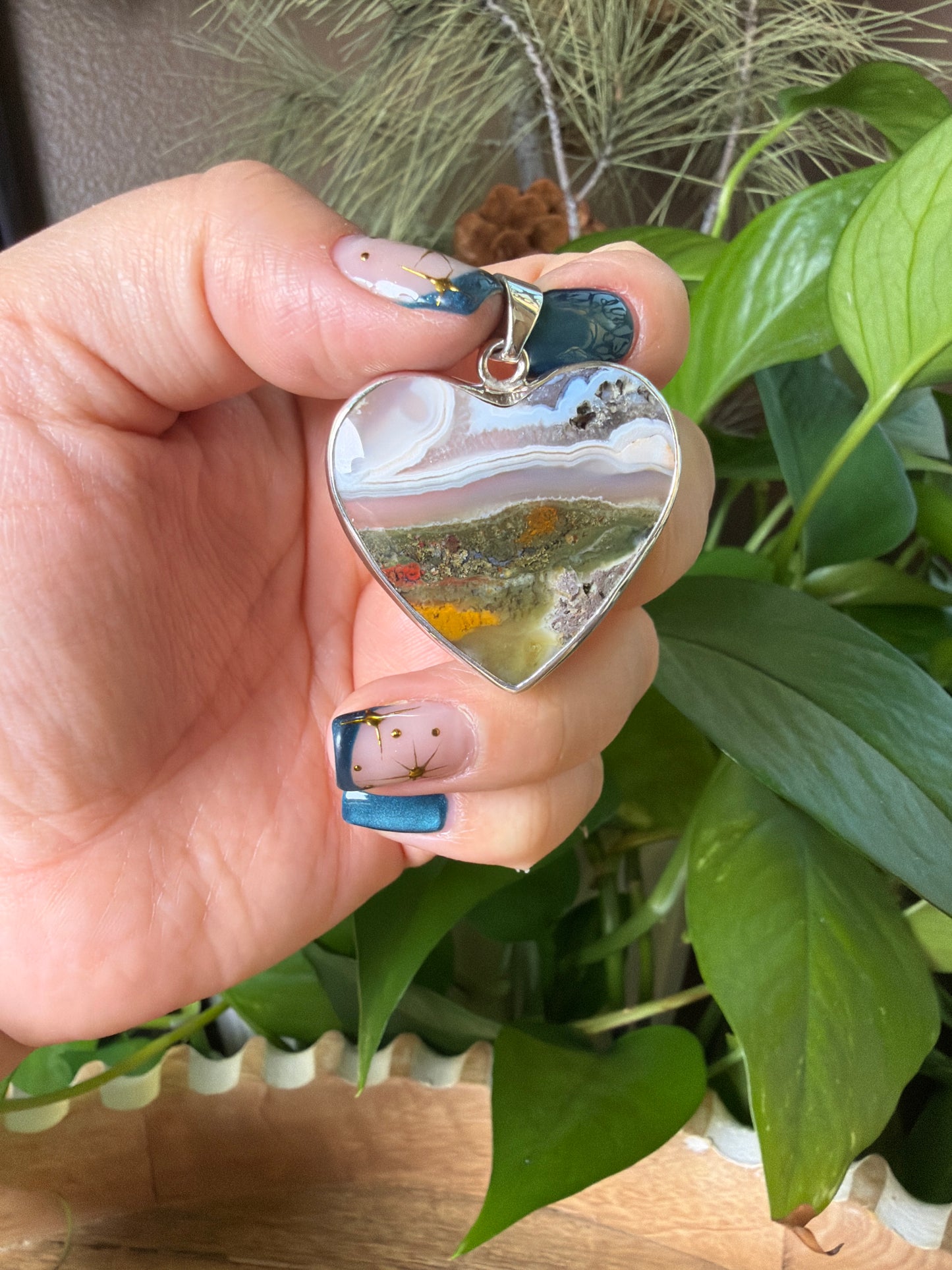 Scenic Moss Agate Heart Pendant