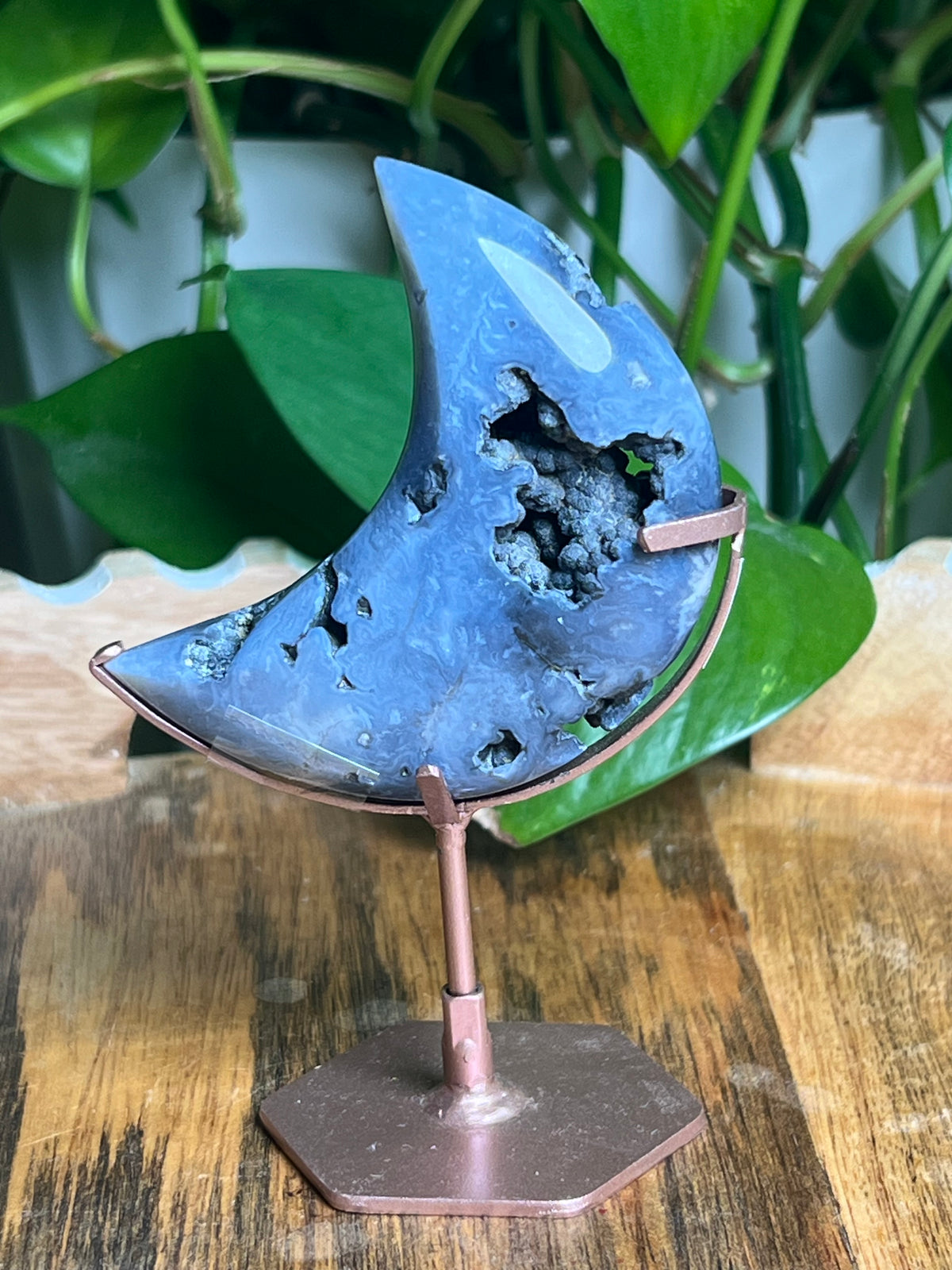 Blue Plume Agate Mini Puffy Moon: BZ