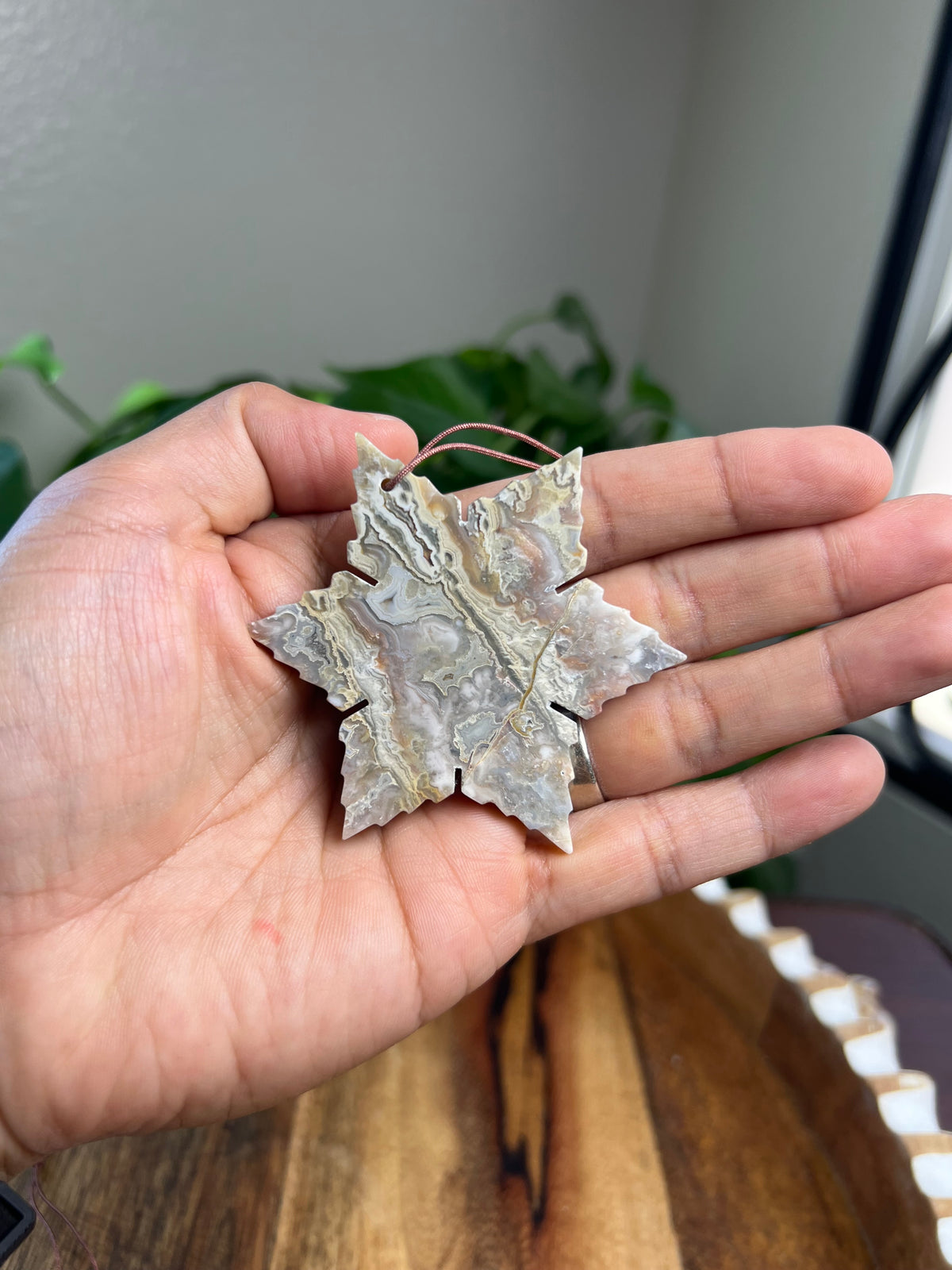 Sumatra Plume Agate Snowflake Ornaments