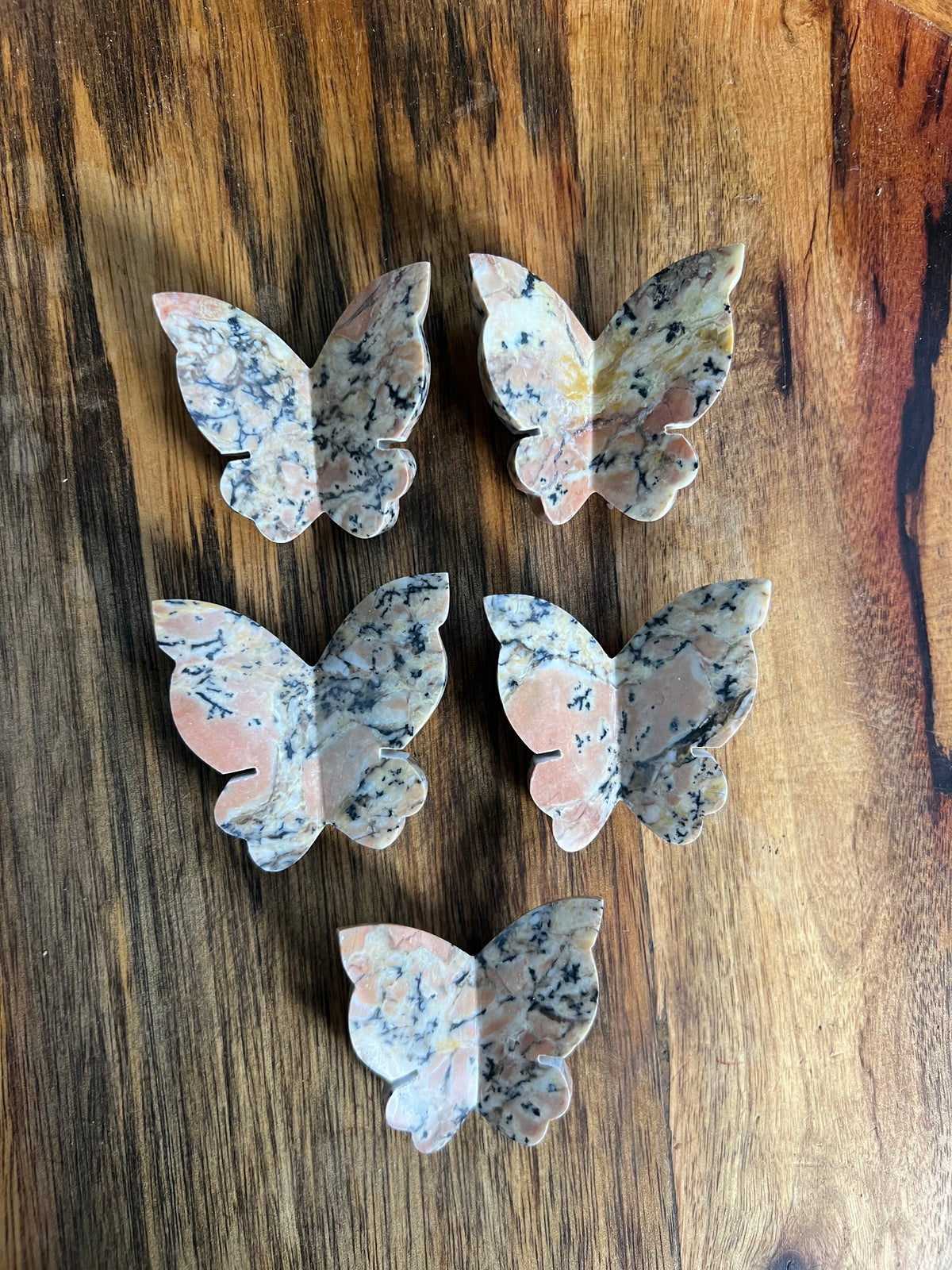 Peachy Pink Dendritic Jasper 3D Butterflies