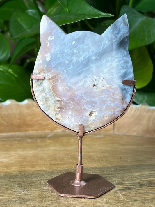Rainbow Plume Agate Cat Head