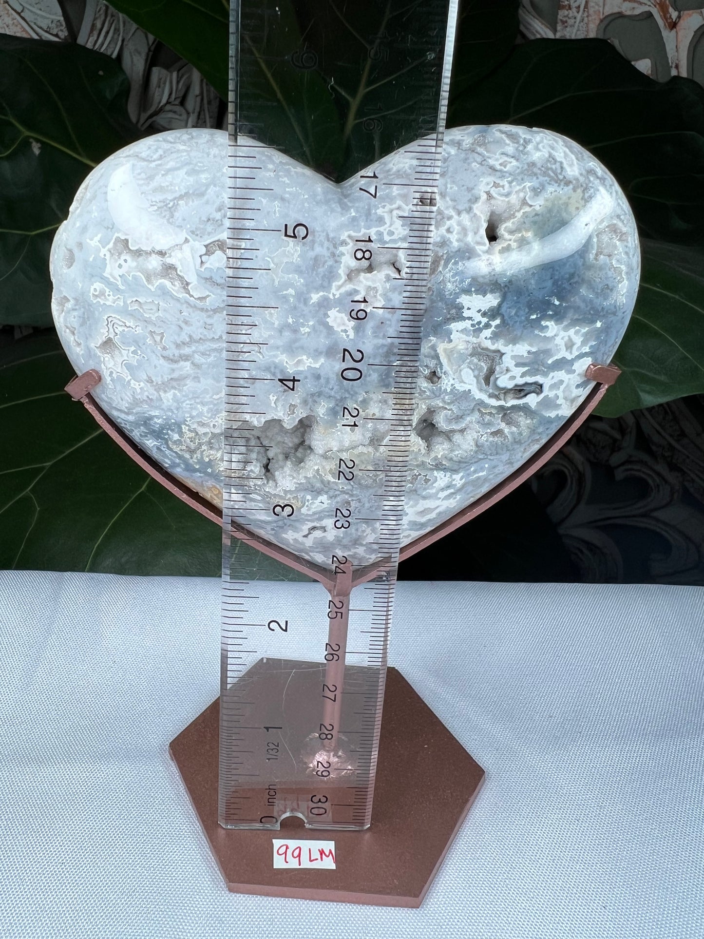 Blue Plume Agate Heart