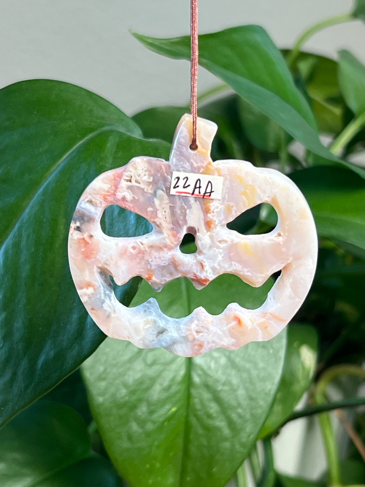 Rainbow Plume Agate Jack-O-Lantern Ornaments