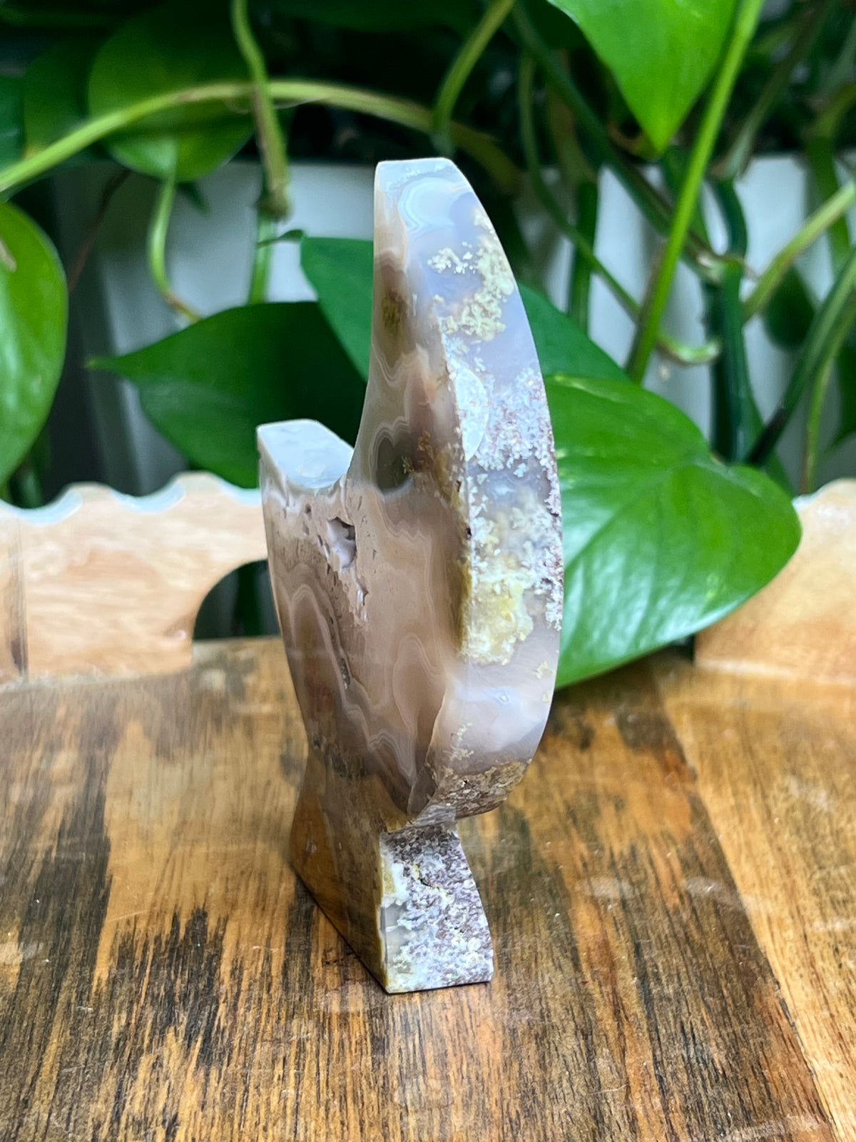 Scenic Moss Agate Self-Standing Moon: NF