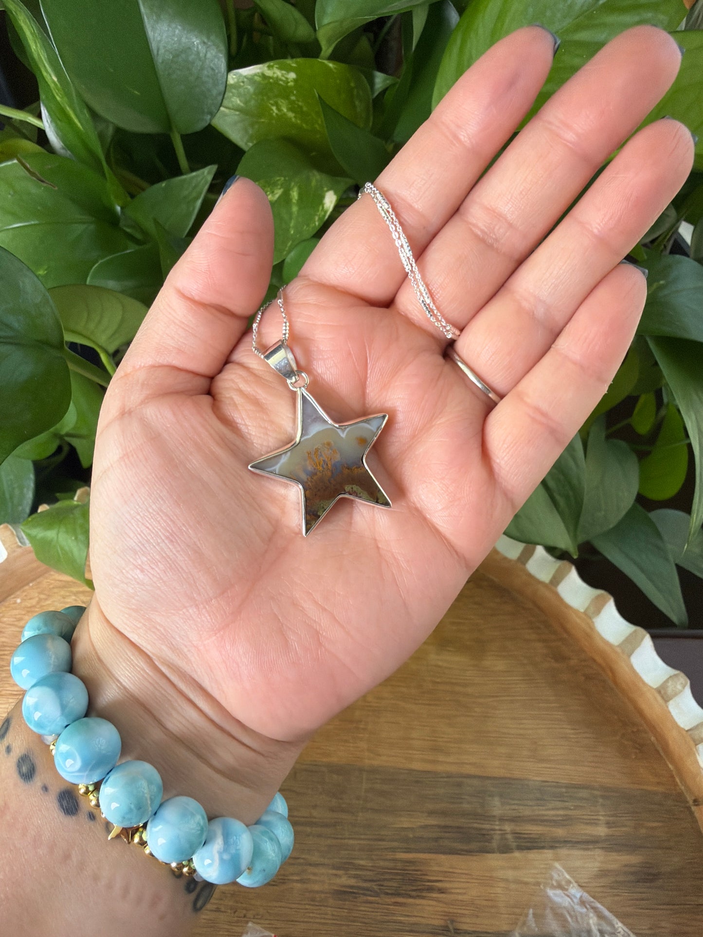 Scenic Moss Agate Star Pendant