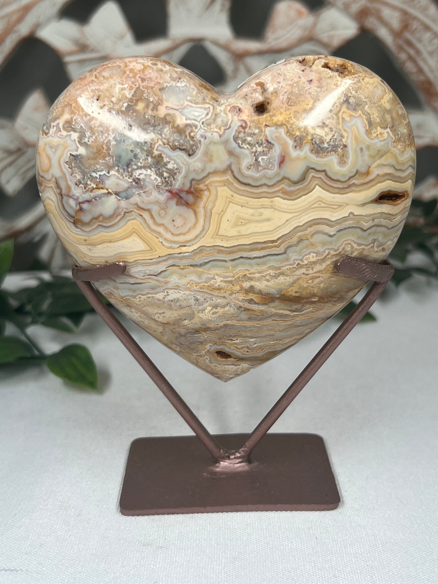 Yellow Crazy Lace Agate Heart