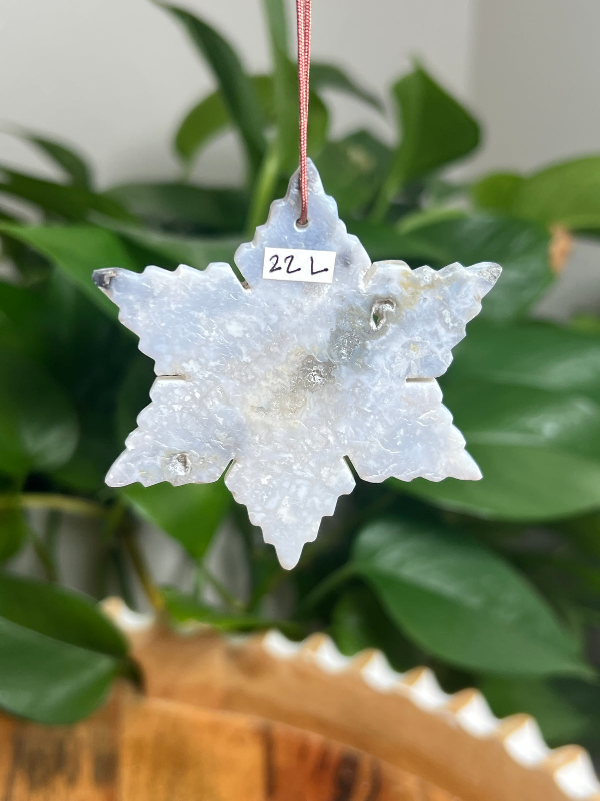 Blue Plume Agate Ornament Snowflake: L