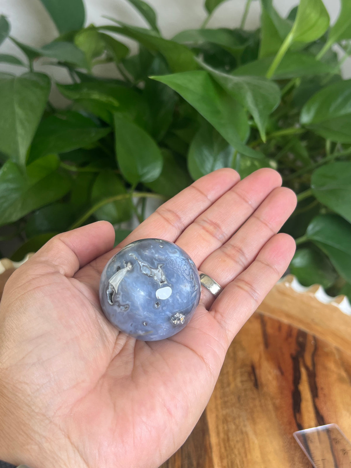 Blue Plume Agate Sphere: NB
