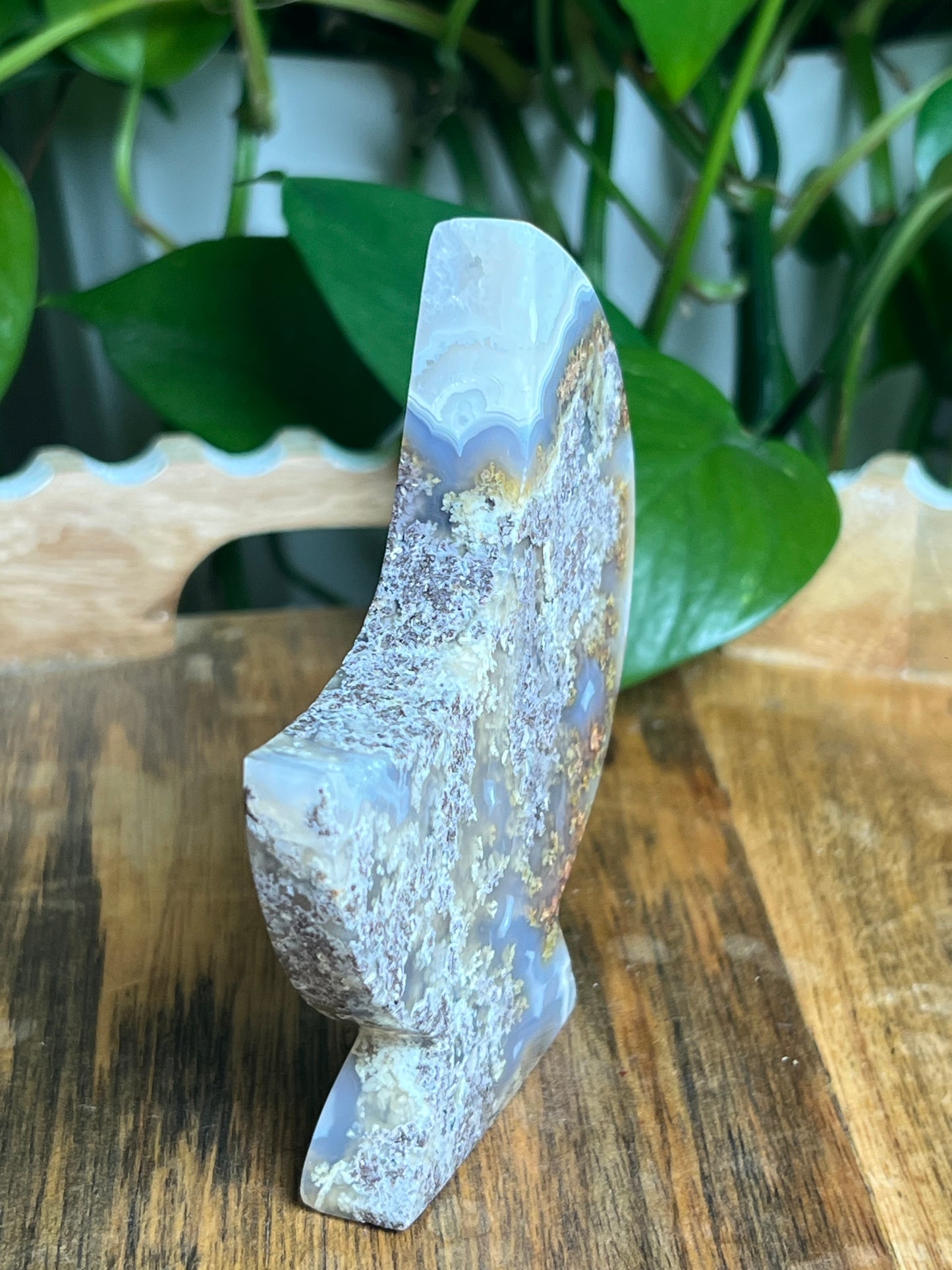 Scenic Moss Agate Self-Standing Moon: PG