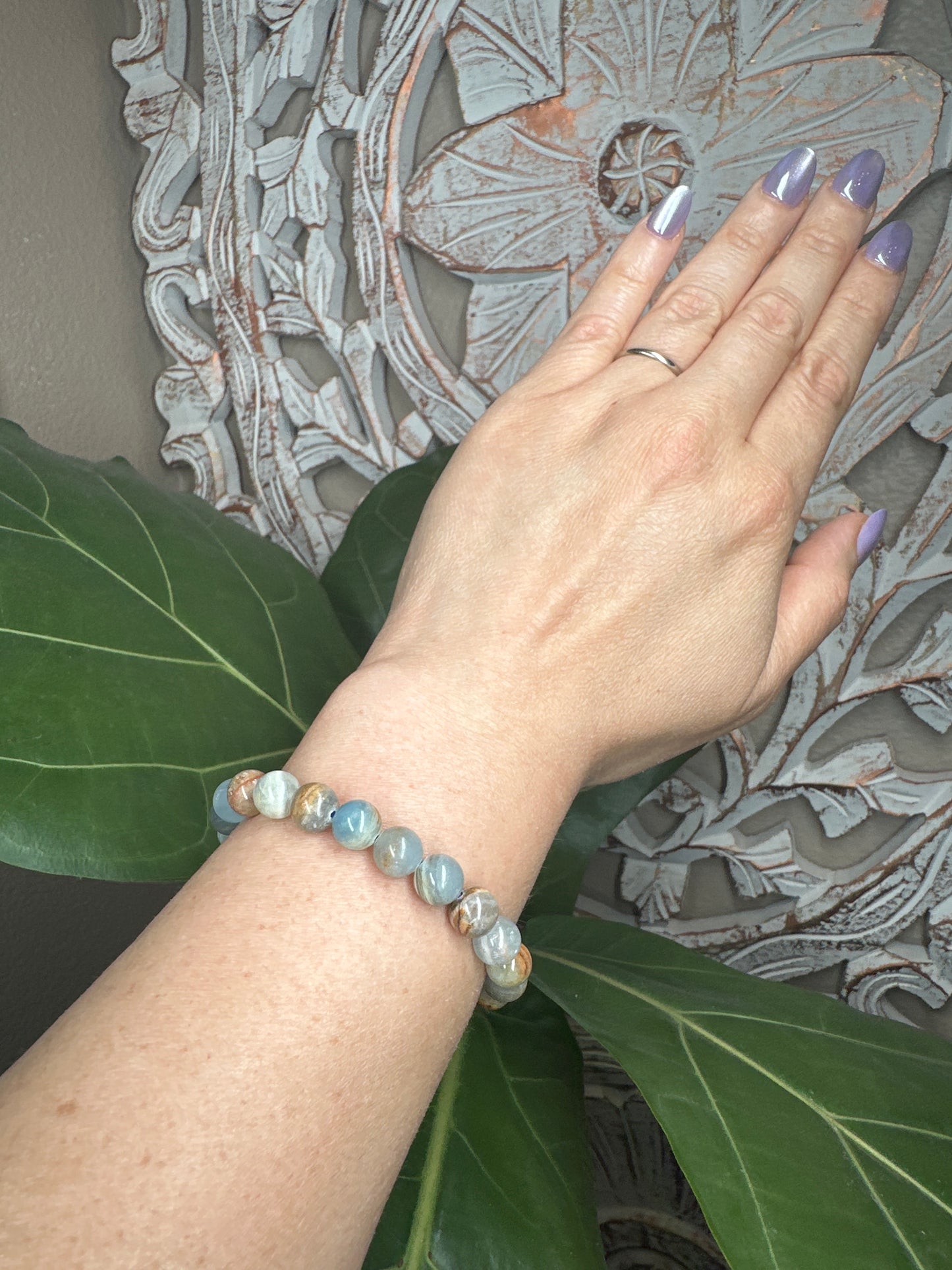 Aquatine Lemurian Calcite Beaded Bracelet