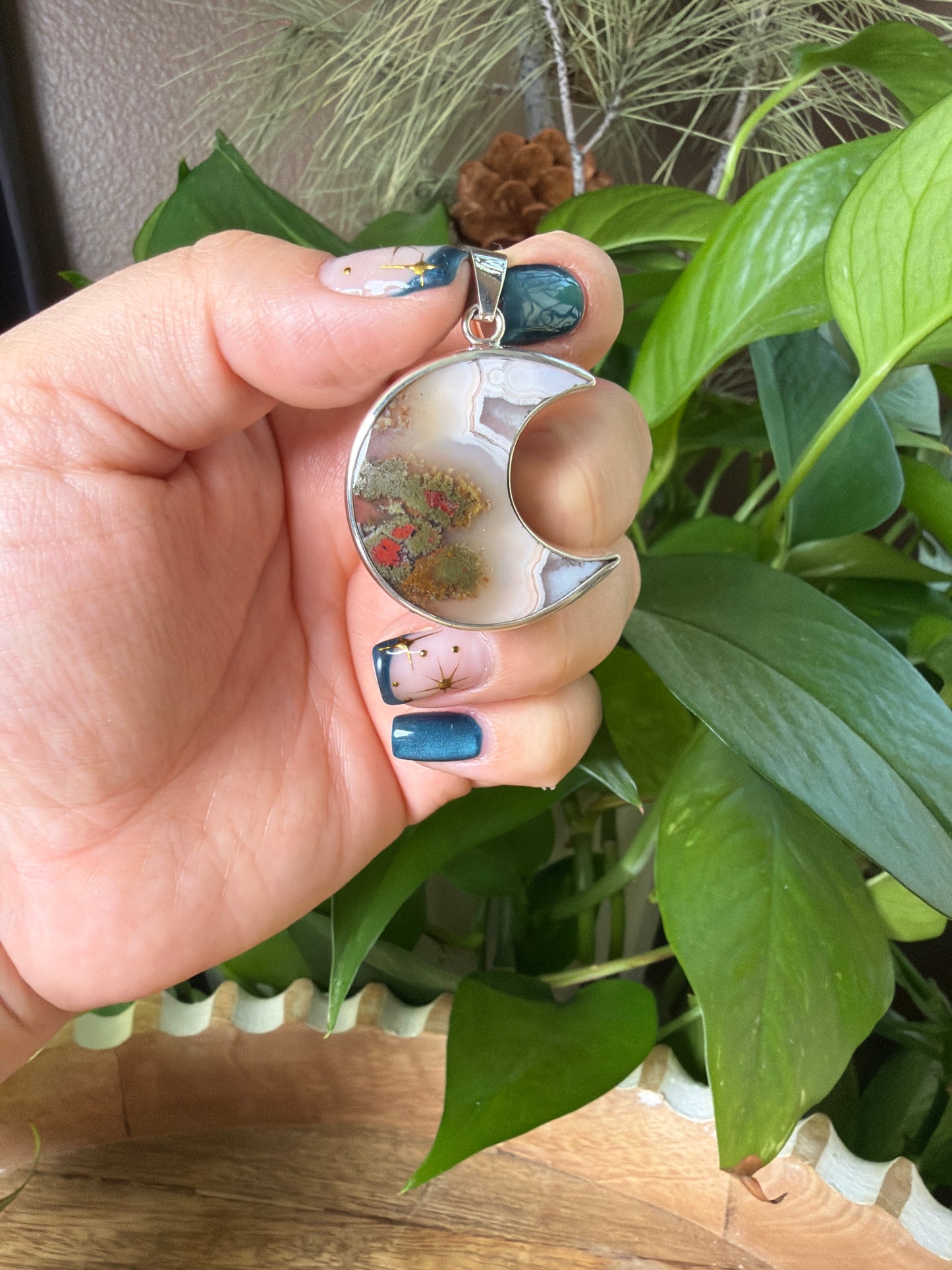Scenic Moss Agate Star Pendant
