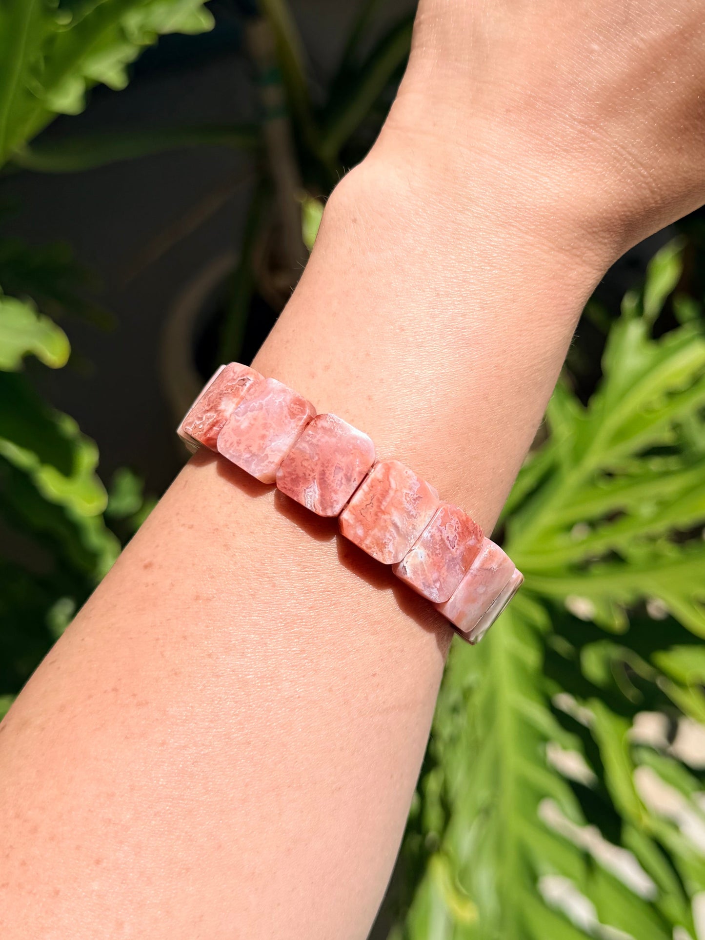Pink Carnelian Rectangle Beaded Bracelet (17mm)