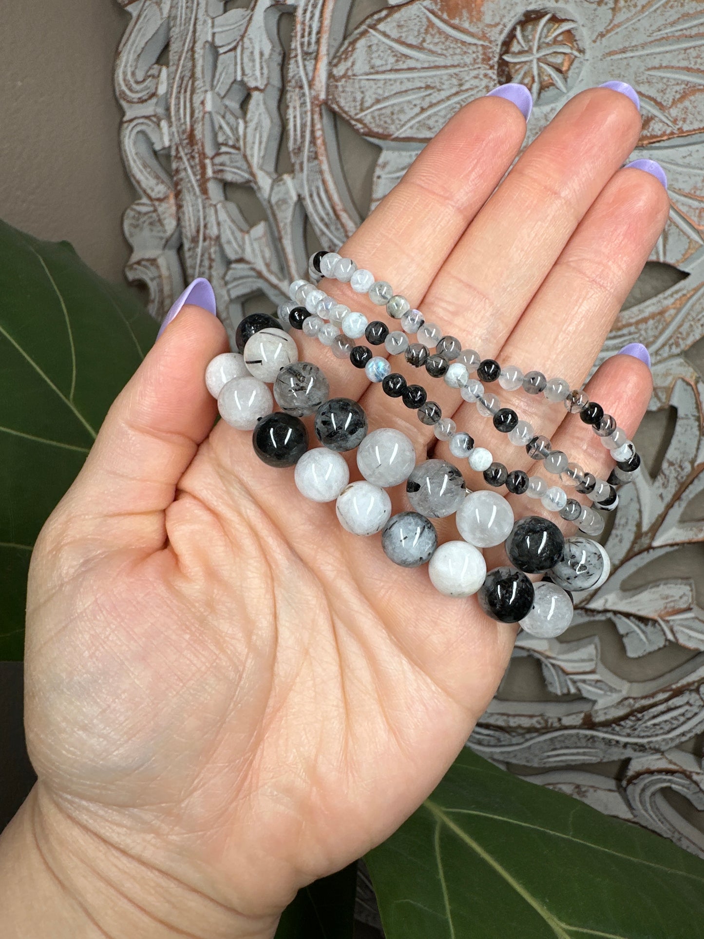 Black Tourmaline in Quartz Beaded Bracelet