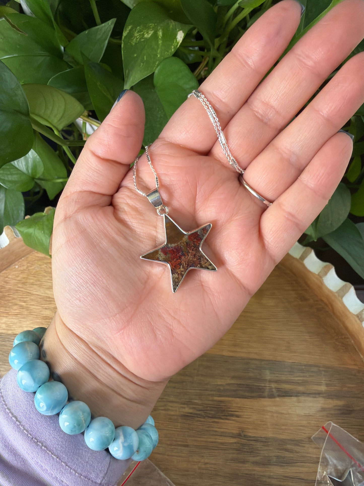 Scenic Moss Agate Star Pendant