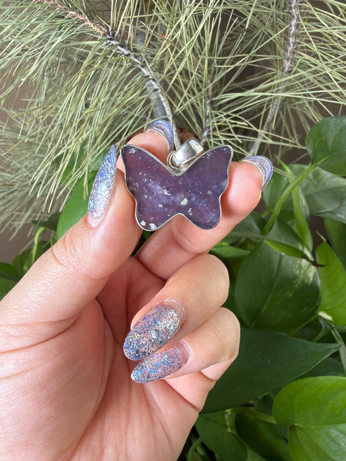 Purple Chalcedony Agate Butterfly Necklace