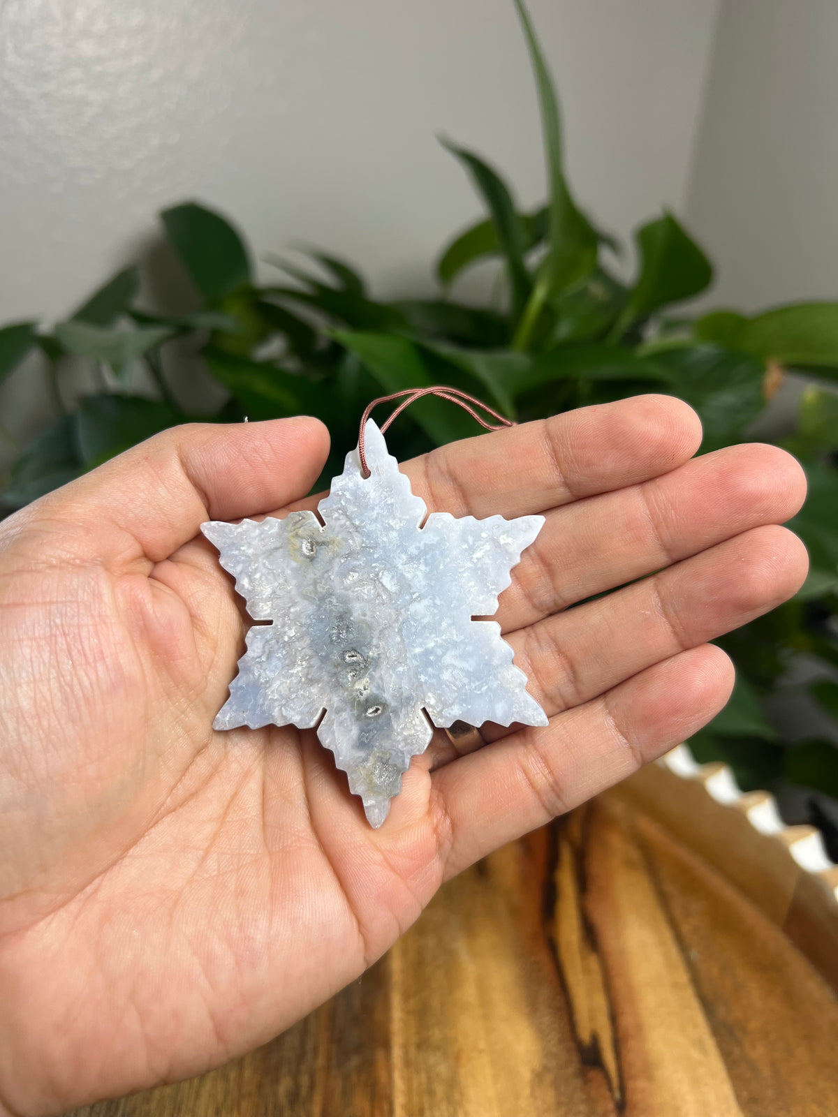 Blue Plume Agate Ornament Snowflake: C