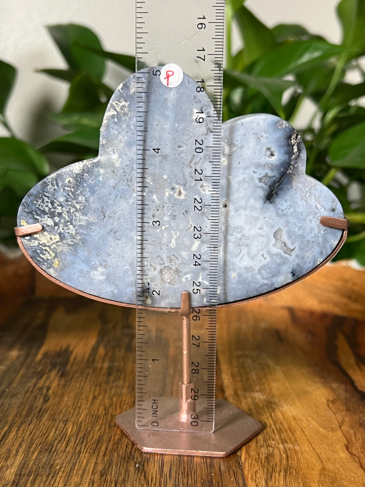 Blue Plume Agate On Metal Stand Clouds