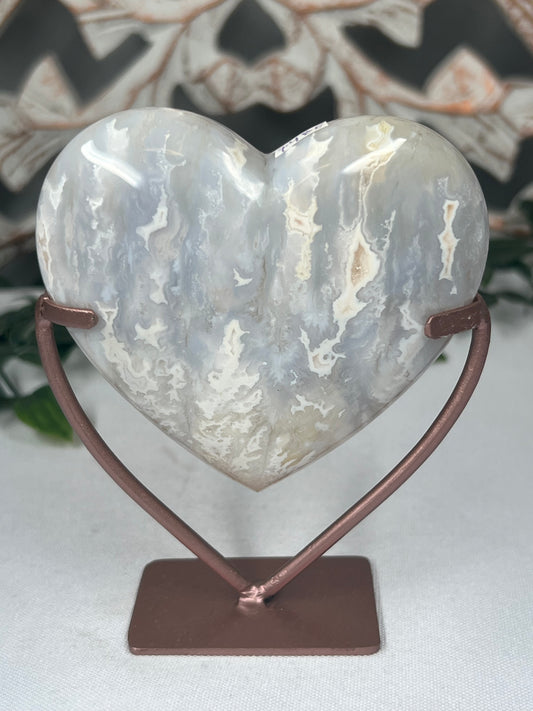 frosted Plume Agate Heart