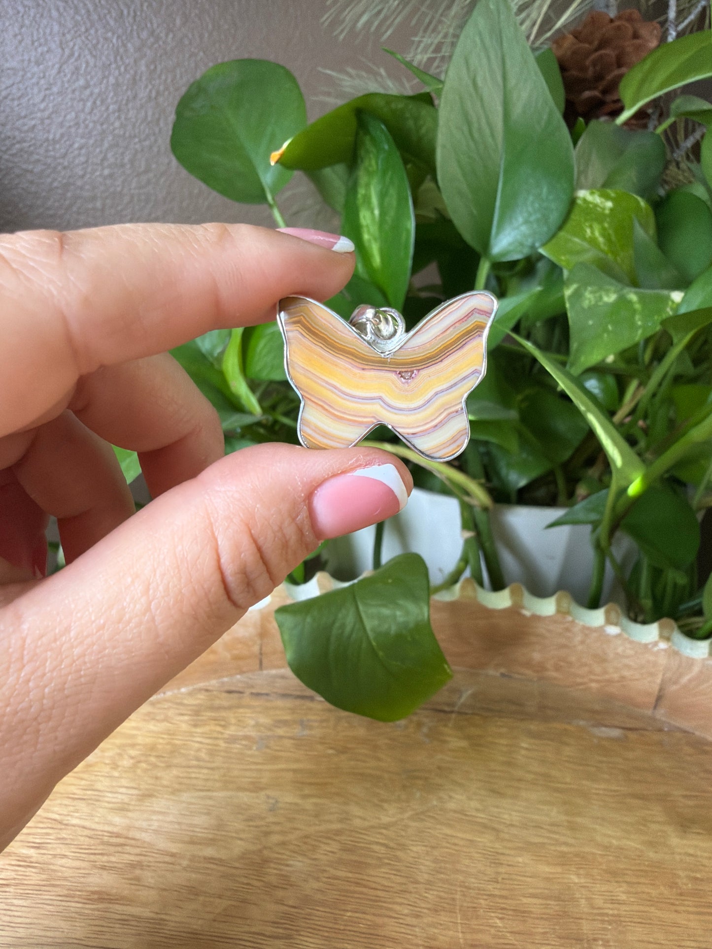 Crazy Lace Agate Butterfly Pendant