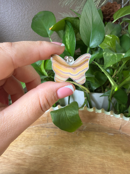 Crazy Lace Agate Butterfly Pendant