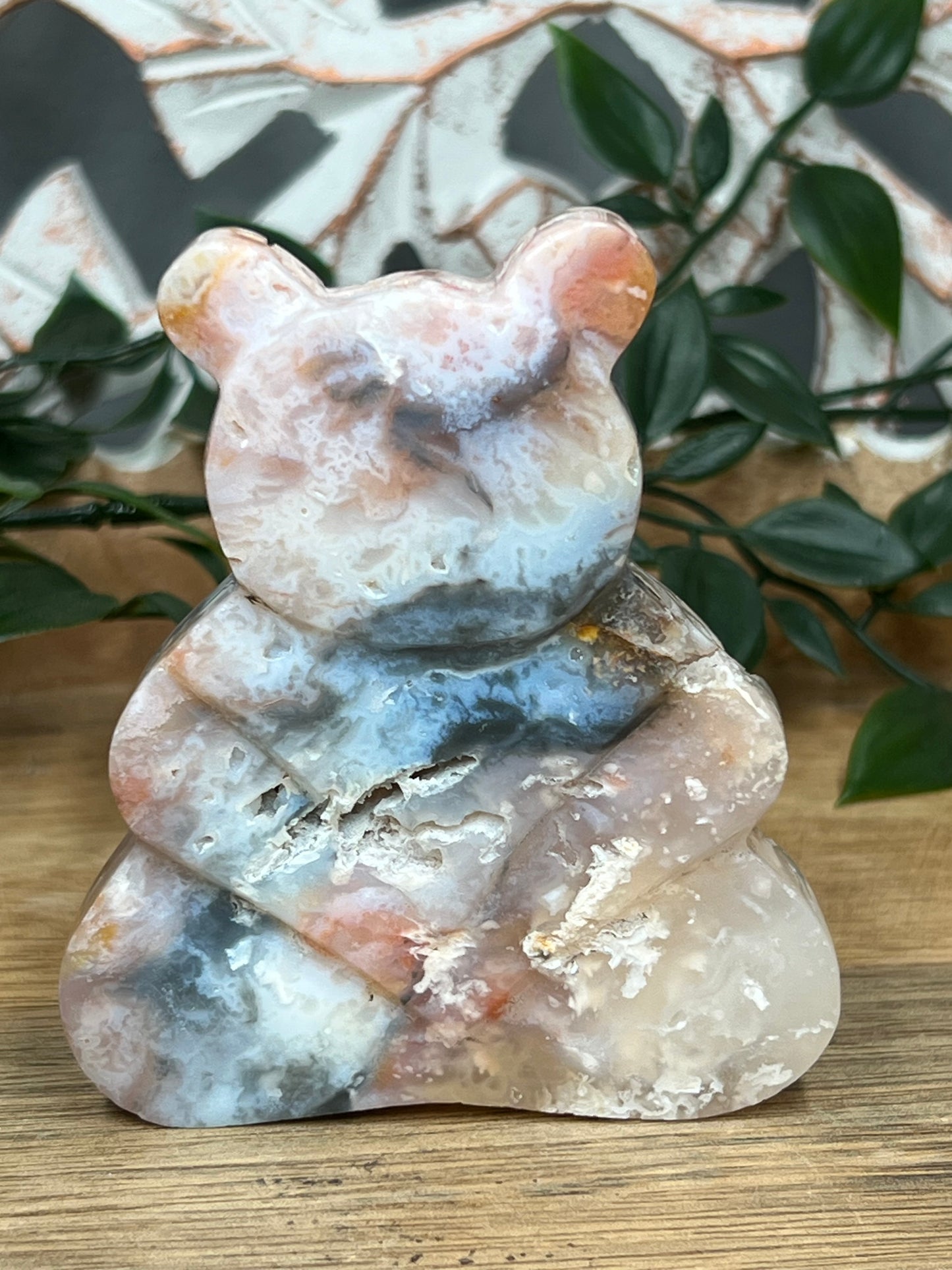 Rainbow Plume Agate Bear