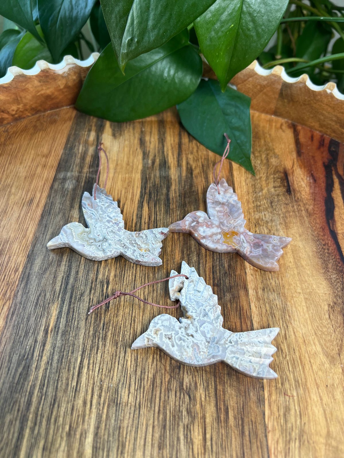Sumatra Plume Agate Hummingbird Ornaments
