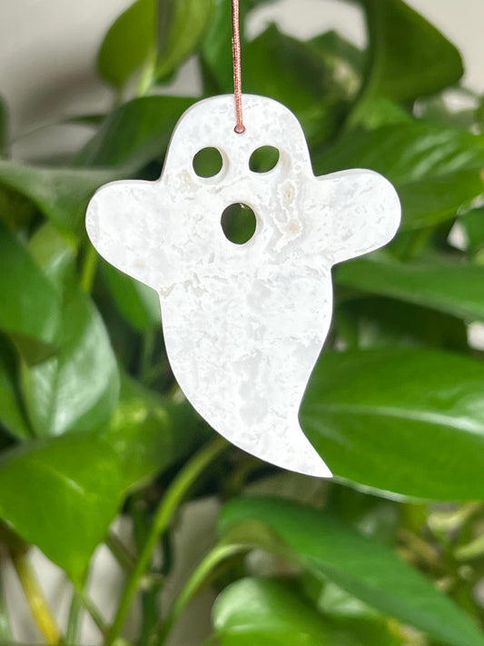 White Plume Agate Ornament Ghost: I