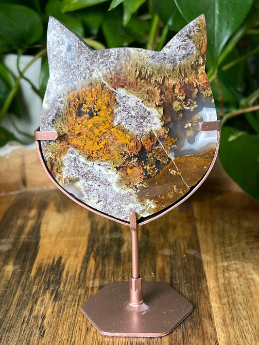Scenic Moss Agate Cat Head
