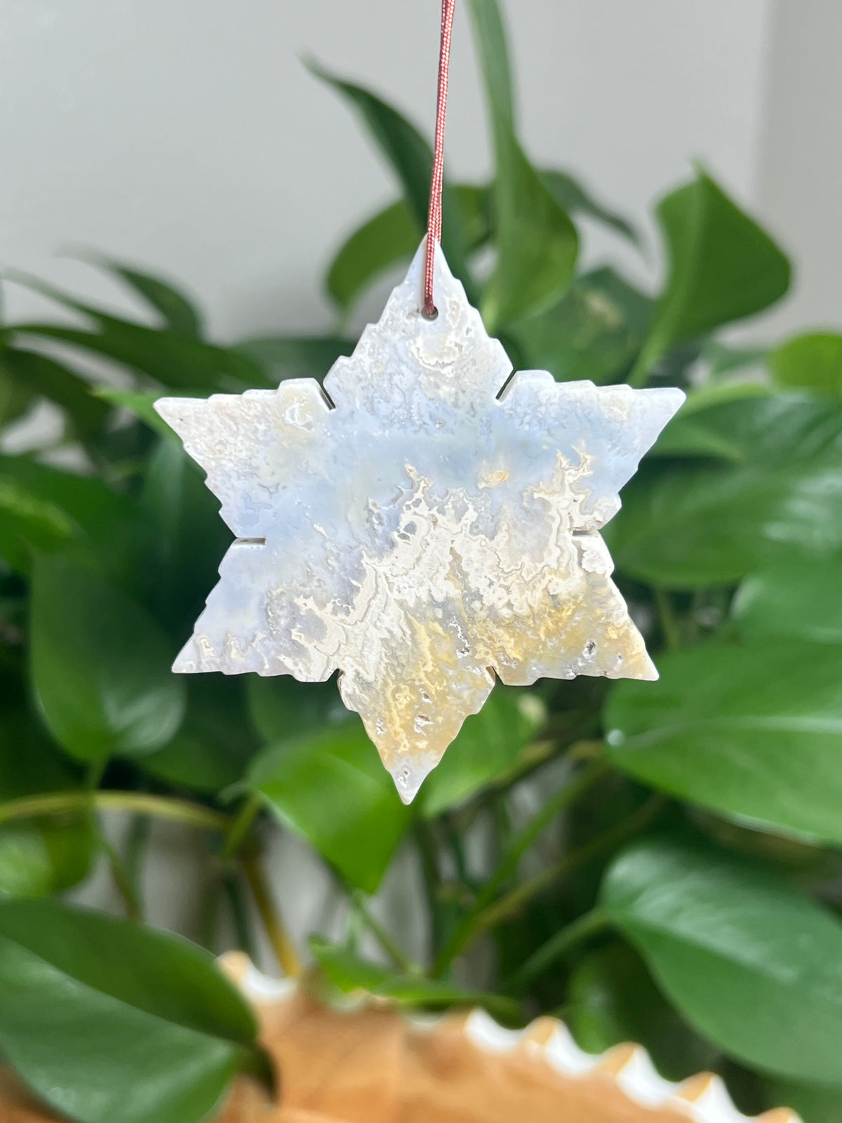 Blue Plume Agate Ornament Snowflake: I