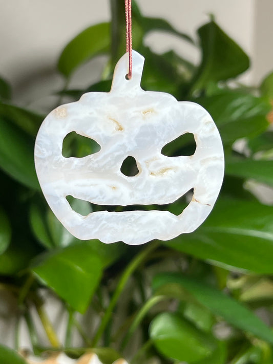White Plume Agate Ornament Pumpkin: AO