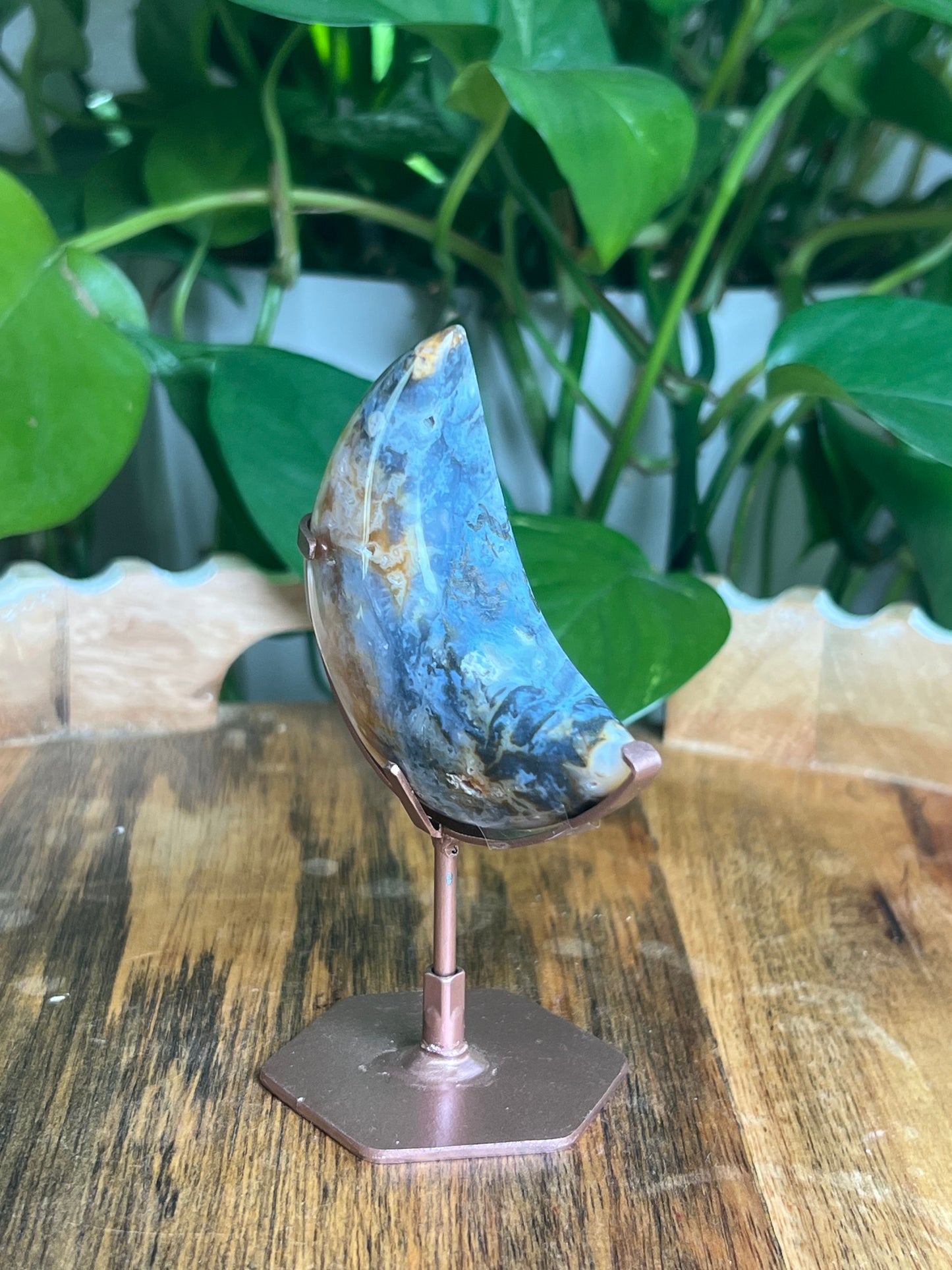 Rainbow Plume Agate Moon: KB