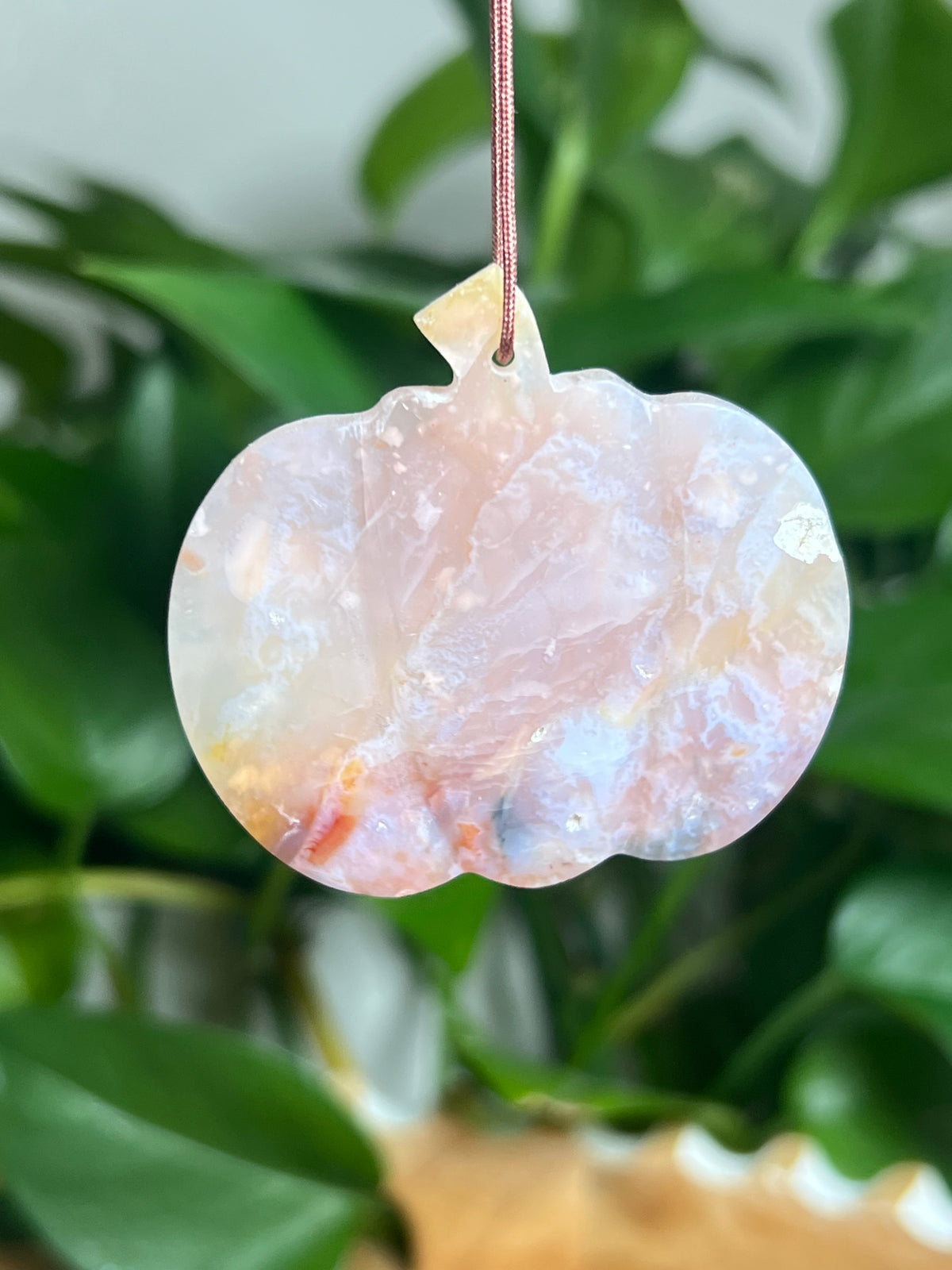 Rainbow Plume Agate Ornament Pumpkin: KN