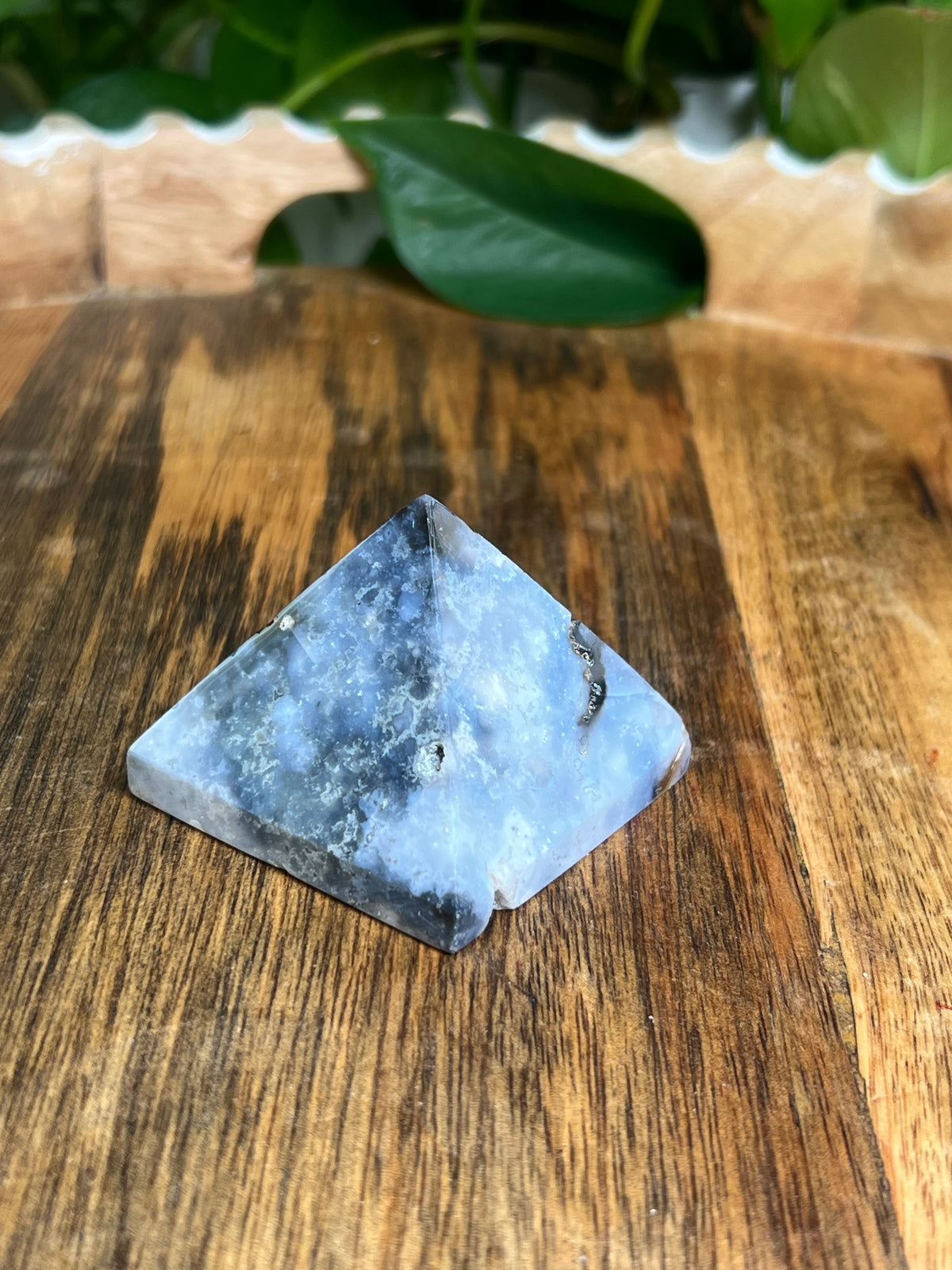 Blue Plume Agate Pyramid: PS