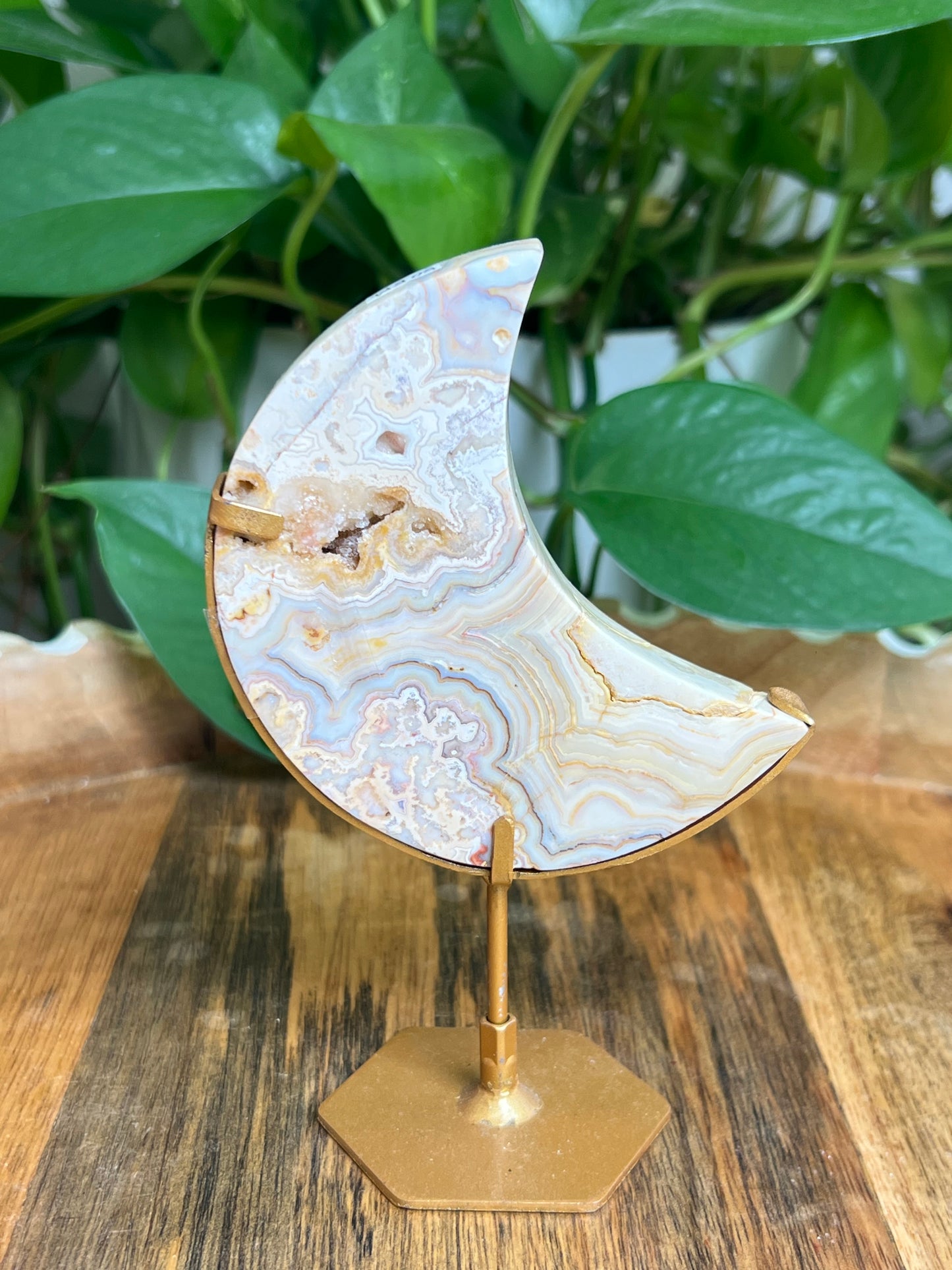 Yellow Crazy Lace Agate Moon: EM