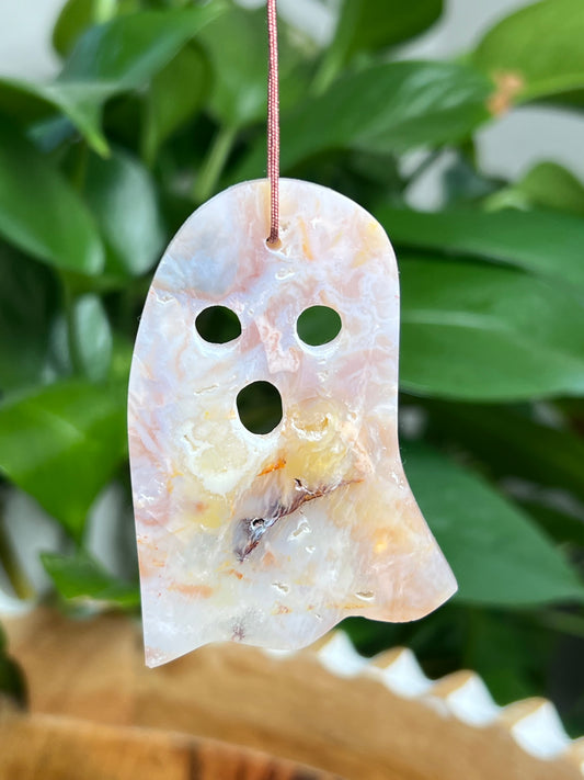 Rainbow Plume Agate Ornament Ghost: KL