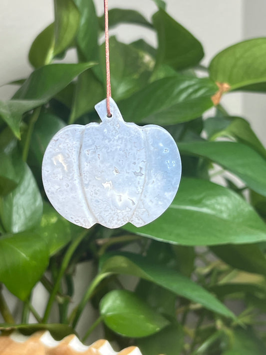 Blue Plume Agate Ornament Pumpkin: AA