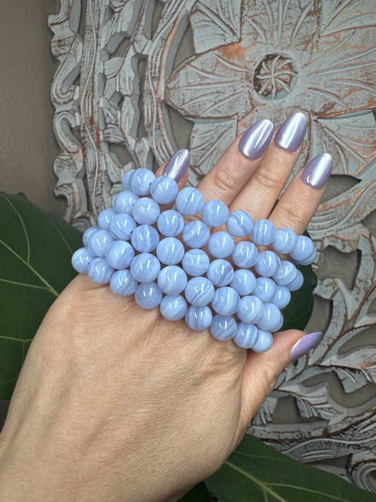Blue Lace Agate Beaded Bracelet (10mm)