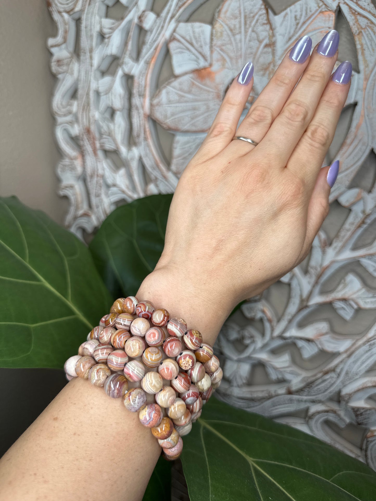 Red & Pink Crazy Lace Agate Beaded Bracelet (10mm)