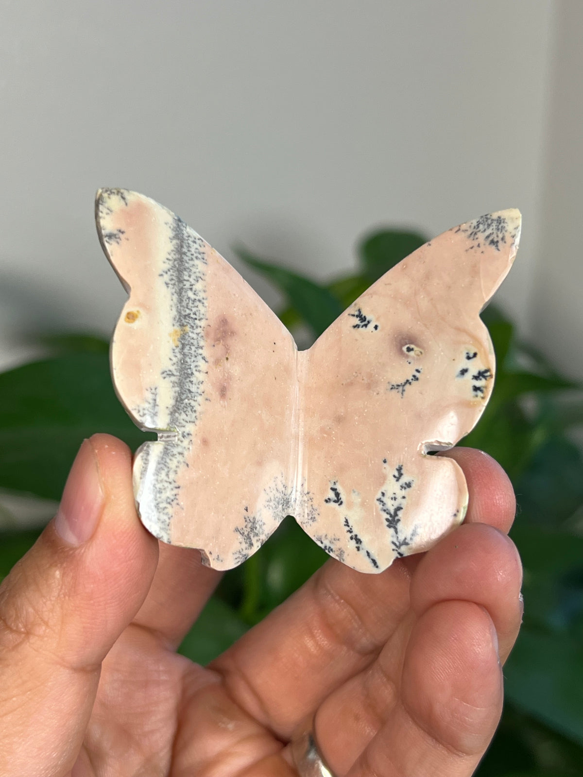 Peachy Pink Dendritic Jasper 3D Butterflies