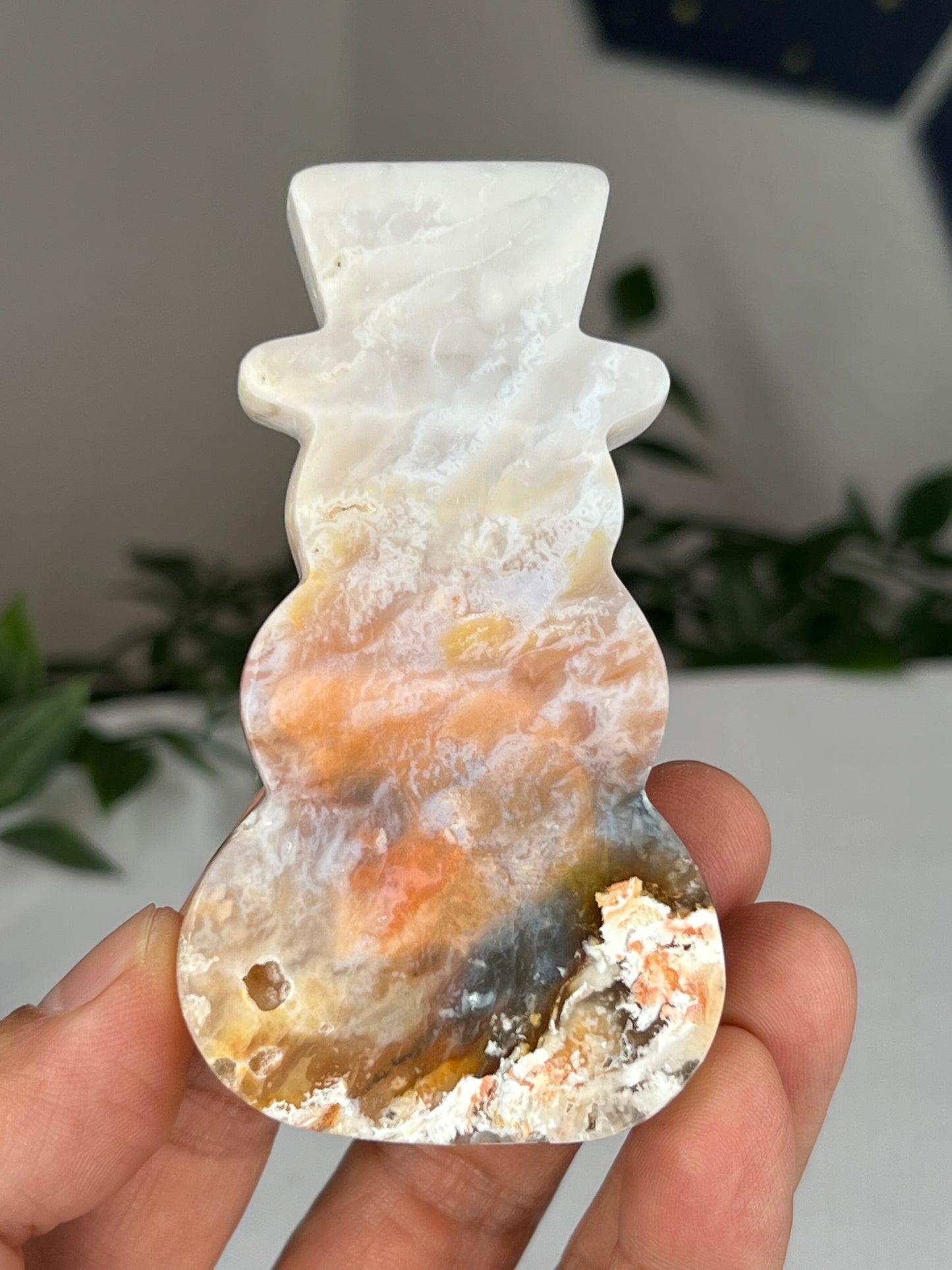 Rainbow Plume Agate Snowman