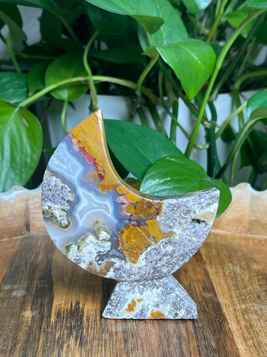 Scenic Moss Agate Self-Standing Moon: NE