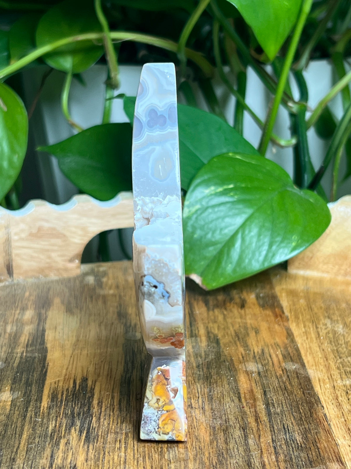 Scenic Moss Agate Self-Standing Moon: NF