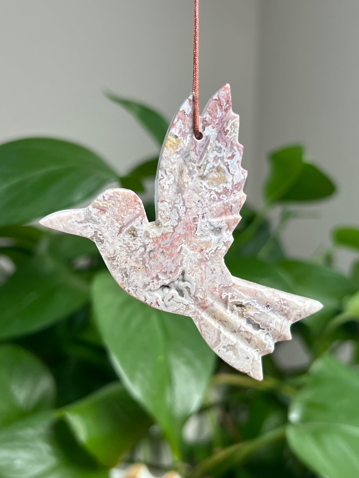 Sumatra Plume Agate Ornament Hummingbird: PD