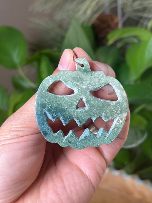 Blue Green Jasper Jack-O-Lantern Ornament
