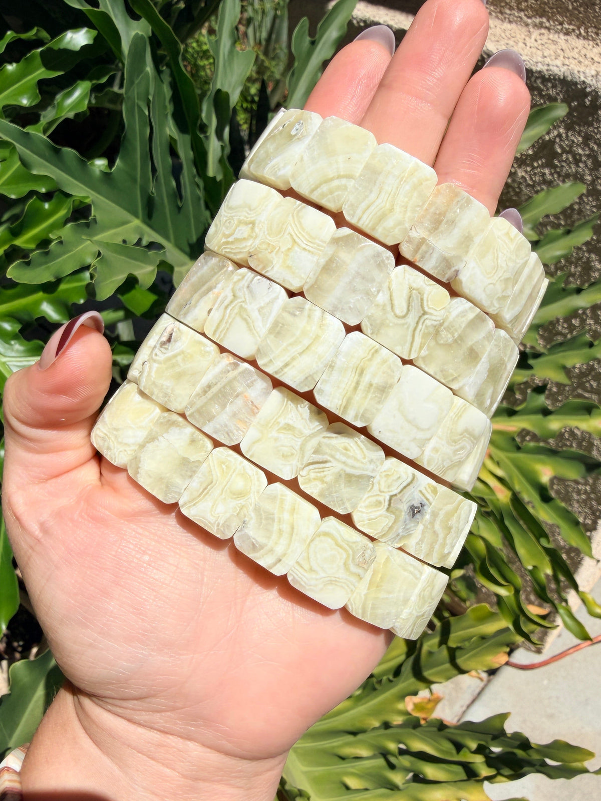Kiwi Lime Agate Rectangle Beaded Bracelet (17mm)